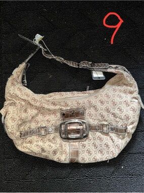Beige Monogram Hobo Bag with Buckle Detail